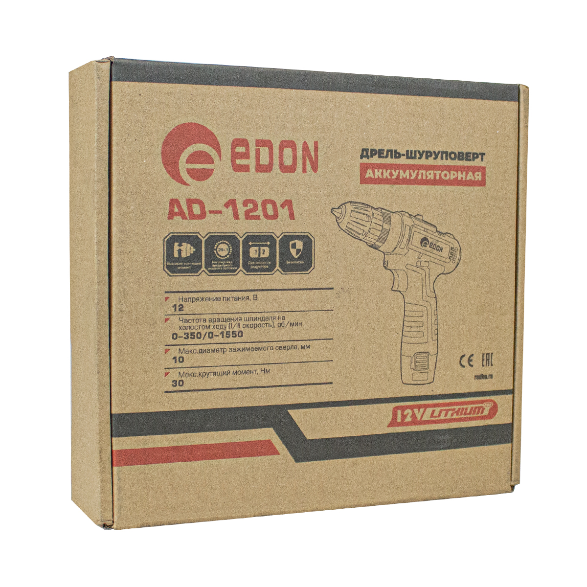 Edon AD-1201 Дрель-шуруповерт аккумул. (12В, Li-Ion, 0-350/0-1550 об/мин, 30Нм,подсветка, 1 АКБ) 7