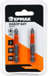 ЕРМАК Биты для шуруповерта PZ2 длина 50 мм, сталь S2, 2 штуки, ПРОФИ СЕРИЯ